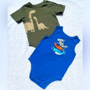 Boys Dinosaur Shark Summer Onesie 2 pack | 24 Months